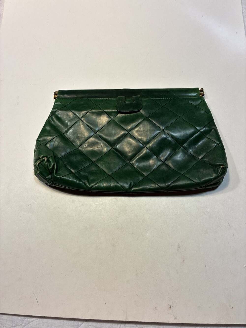 Vintage Garfinckel's Italian Green Quilted Leather Clutch